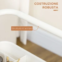 HOMCOM Carrello Cucina Multiuso a 3 Livelli con Cestini e Ganci Rimovibili, Ripiano con 12 Divisori, Bianco(m-7)