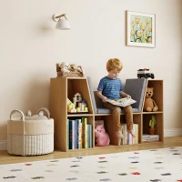 HOMCOM Kinderboekenkast 2-in-1 Kinderrek Speelbank 103 cm incl. Kussens Grijs Naturel(m-12)