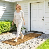 Outsunny Chemin de Jardin en Bois 120x38 cm Passerelle Droite Enroulable pour Extérieur Résistante aux Intempéries Carbonisé(m-2)