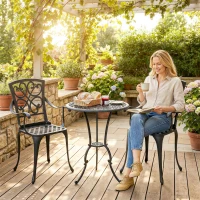 Outsunny Ensemble bistro de jardin 3 pièces table ronde avec 2 chaises trou pour parasol, style antique en aluminium moulé(m-5)