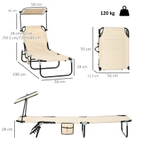 Outsunny 2 Piece Folding Sun Loungers with Canopy, Adjustable Recliner Garden Chairs with Side Pocket, Steel Frame and Breathable Mesh for Outdoor, Pool, Beach, Garden, Tan Brown(m-3)