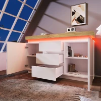 Cassettiera 3 cassetti a LED con 2 Ante per soggiorno e camera da letto, 140x39x81 cm, Bianco(m-6)