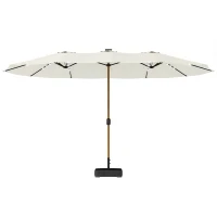 Outsunny Umbrelă dublă de grădină 4,6x2,6 m cu 48 LED-uri bază inclusă manivelă saci cu nisip anti-UV crem(m-6)