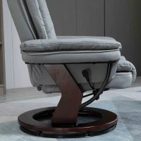 HOMCOM Recliner Chair With footstool, Recliner Armchair up to 130kg Weight Capacity, 135° Reclining Swivel Sofa Chair, PU Leather Ergonomic Couch Bed with Swivel Wood Base for Living Room, Grey(m-11)