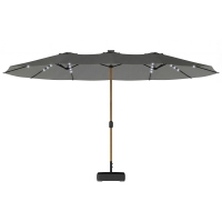 Outsunny Parasol double de jardin 4,6x2,6 m avec 48 LEDs base incluse manivelle sacs de sable anti-UV gris clair