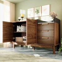 Commode de salon avec 3 tiroirs et armoire à deux portes, 120x40x77 cm, Couleur naturelle(m-5)