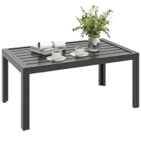 Outsunny Outdoor Side Table, Rectangular Patio Coffee Side Table with Steel Frame and Slat Tabletop for Garden, Balcony, Grey(m-10)