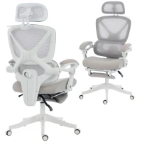 HOMCOM Silla de Escritorio de Malla Reclinable con Reposacabezas Soporte Lumbar Reposapiés y Altura Regulable Gris Claro(m-10)