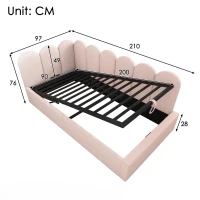 Cama de día tapizada con almacenamiento hidráulico, tapicería de terciopelo y somier de lamas metálicas, sin colchón, 90x200 cm, Rosa(m-3)