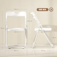 HOMCOM Juego de 6 Sillas Plegables de Plástico con Respaldo Curvo Diseño Ventilación Estructura de Acero 48,5x47x75 cm Blanco(m-3)