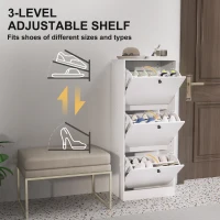 Szafka na buty z 3 klapami, regulowana przegroda, Biała(m-5)