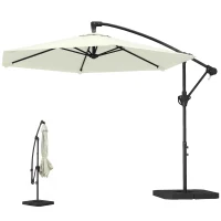 Outsunny Guarda-Sol Suspenso Aprox. Ø300 cm com Mecanismo de Travamento Manivela Base e Pesos Creme Branco(m-7)