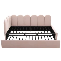 Cama tipo daybed tapizada con cama extraíble, sofá cama 2 en 1 con tapizado de terciopelo y somier de lamas, sin colchón, cama principal 90x200 cm / cama extraíble 90x190 cm, Rosa(m-11)