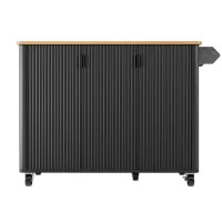 Îlot de cuisine mobile avec plan de travail rabattable, 3 portes, porte-serviettes et étagère à épices, 130x45/75x92 cm, Noir(m-2)