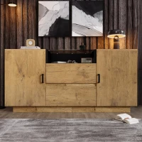 Comodă-sideboard cu 2 sertare, 2 dulapuri cu înălțime reglabilă și compartiment deschis, 140x40x70 cm, Culoare naturală(m-6)