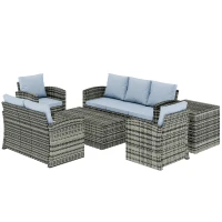 Outsunny Set da Esterno 6 Pezzi con 2 Tavolini Contenitore, 2 Divani e 2 Poltrone, in Rattan e Acciaio, Grigio(m-10)