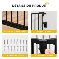 PawHut Barrière de sécurité parc enclos chien modulable pliable porte intégrée 300L max. x 74,5H cm métal PP noir(m-7)