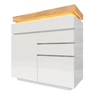 Cassettiera 3 cassetti a LED con 2 Ante per soggiorno e camera da letto, 110x39x115 cm, Bianco(m-9)