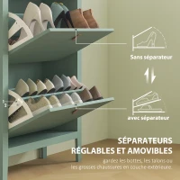 HOMCOM Meuble à chaussures 14 paires, armoire à chaussures avec 2 tiroirs rabattables, étagères amovibles et réglables, vert(m-5)