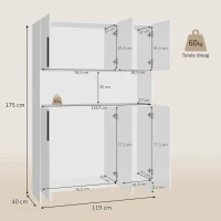 HOMCOM Keukenkast 4-kastige met werkblad, 119B x 40D x 175H cm, Wit(m-3)
