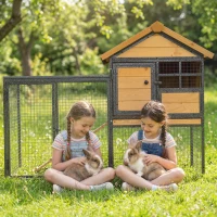 Pawhut Konijnenhok Tweevoudige Waterdichte Anti-slip Verhoogd Afsluitbare Deur Buiten Hout Metaal Bruin(m-2)