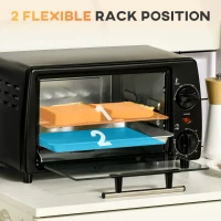 HOMCOM Mini-Piekarnik Toster, 1 Blacha do Pieczenia, 1 Ruszt Grillowy, Funkcja Timera, 36,5 cm x 26 cm x 22 cm, Czarny(m-5)