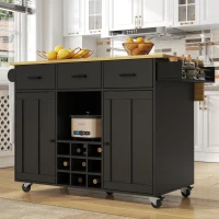 Desserte de cuisine avec plateau rabattable, 3 tiroirs, 2 portes, casier à bouteilles et porte-serviette, 124x40/65x91,5 cm, Noir(m-4)