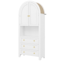 Dulap de depozitare înalt cu arc, cu 3 sertare, uși și compartiment deschis pentru expunere, pentru bucătărie și living, 70x35x180 cm, Alb