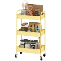 HOMCOM Three-Tier Steel Storage Trolley - Yellow(m-11)