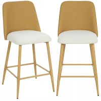 HOMCOM Juego de Taburetes Altos de Cocina con Respaldo y Reposapiés Tapizados de Lino y PU Marco de Acero Marrón(m-1)