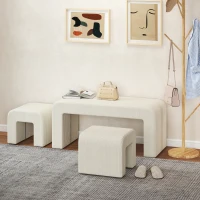 HOMCOM Juego de 3 Bancos Zapateros Grande y 2 Pequeños Modernos de Pana Diseño Compacto Mesa Auxiliar 104x44x48 cm Crema(m-9)