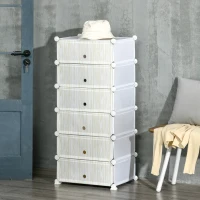 HOMCOM Armoire à chaussures modulable, meuble de rangement avec 6 cubes empilable en plastique, 49 x 36,5 x 108 cm blanc(m-10)
