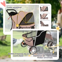 PawHut Carrinho para Cães Pequenos com Cesto de Armazenamento Suporte para Copos Rodas e Almofada Lavável 77x44x102 cm Castanho(m-6)