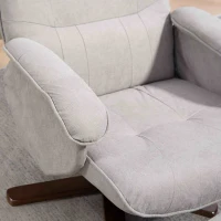 HOMCOM Linen Swivel Recliner Chair with Footstool, Upholstered Reclining Armchair with Wooden Base for Living Room, Light Grey(m-11)