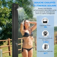 Outsunny Douche Solaire de Jardin  40 litres avev Tête de Douche Rotative à 360° , Eau Chaude/Froide, Jusqu'à 60°C, noir(m-4)