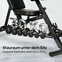 SPORTNOW Multifunktionale Hantelbank, Verstellbare Schräg- und Flachbank mit 6-stufiger Rückenlehne, 3-stufigem Sitz, Schwarz(m-7)