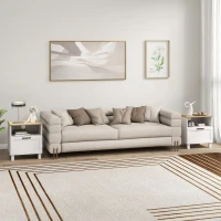 HOMCOM Juego de 2 Mesitas de Noche Mesillas de Noche con Cajón Compartimento Abierto Patas de Madera 45x38x50 cm Blanco(m-8)