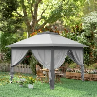 Outsunny Faltpavillon, Gartenpavillon, Metall und Stoffplane, Netzvorhänge, Entwässerungslöcher, 330L x 330B x 288H cm, Grau(m-8)
