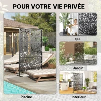 Outsunny Panneau Brise Vue décoratif Extérieur Claustra Décoratif Jardin 3 Panneaux à motif floral Acier 122 x 45 x 198 cm Noir(m-7)