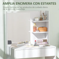 HOMCOM Tocador de Maquillaje con Espejo Mesa de Maquillaje con Cajón y Estantes Abiertos Blanco(m-5)
