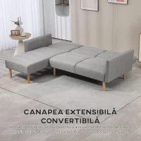 HOMCOM Canapea Extensibila pe Colt cu 3 Locuri din Tesatura Gri Reglabila Stil Scandinav(m-4)
