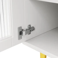 Armario alto para comedor, con puertas de cristal perforado, decoración dorada y amplio almacenamiento por niveles, 145x39x171 cm, Blanco(m-6)