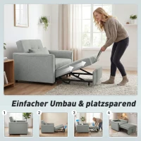 HOMCOM 3-in-1 slaapfauteuil, uitschuifbare sofabed-fauteuil met verstelbare rugleuning, grijs(m-4)