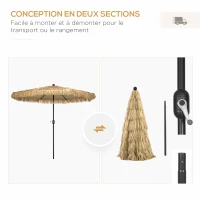 Outsunny Parasol de jardin extérieur à franges parasol inclinable avec ouverture fermeture manivelle 2,65 m kaki(m-7)