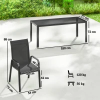 Outsunny Ensemble Repas de Jardin 9 Pièces, Table et Chaises pour 8 Personnes, Set d'Extérieur avec Plateau en Verre Trempé, Noir(m-3)