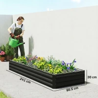 Outsunny Huerto rectangular de jardín jardinera exterior 241 x 90,5 x 30 cm chapa de acero ondulada negro(m-3)