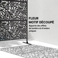 Outsunny Panneau Brise Vue décoratif Extérieur Claustra Décoratif Jardin 3 Panneaux à motif floral Acier 122 x 45 x 198 cm Noir(m-4)