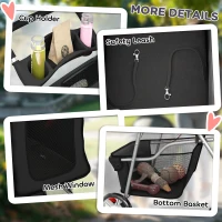 PawHut Carrito para Perros Pequeños con Cesta de Almacenaje Portavasos Ruedas y Cojín Lavable 77x44x102 cm Negro(m-6)