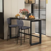 HOMCOM Lot de 2 tabourets de bar chaises hautes chaises de cuisine avec repose-pieds et dossier en tissu de lin et acier(m-10)