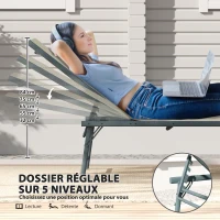 Outsunny Lot de 2 bain de soleil chaise longue pliante textilène transat jardin extérieur inclinable 54 x 164 x 84 cm crème(m-4)